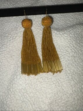 Vanessa Mooney Gold Beaded Swing Tassel Drop Earrings NWOT